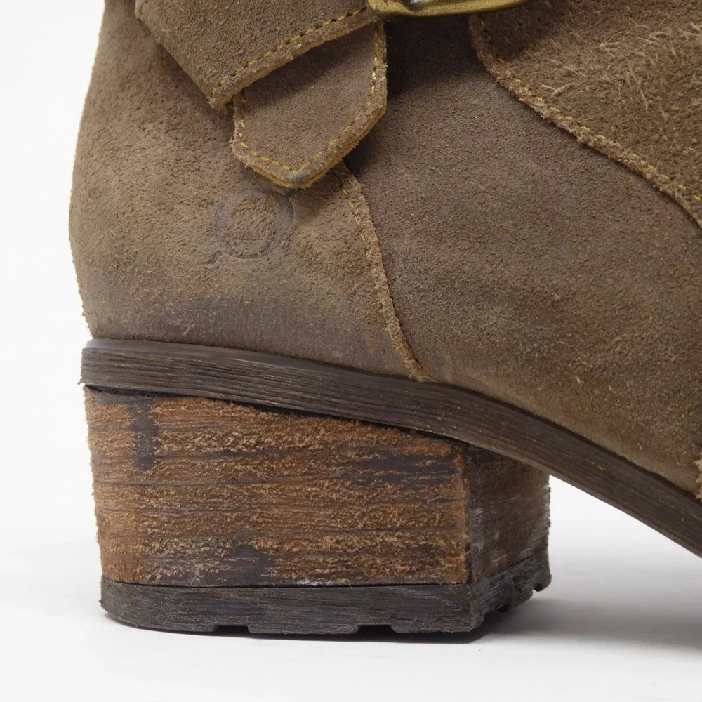 Born Women Morocco Ankle Boots Brown Suede Buckle Strap Block Heel 7
